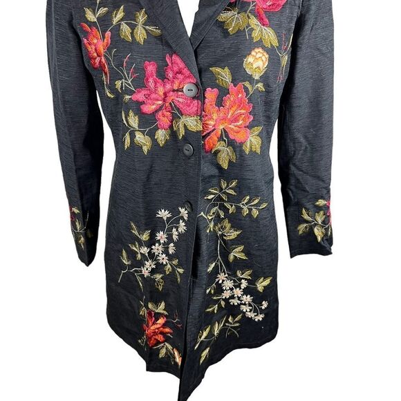 Silkland Black Embroidered Silk Lightweight Jacket - Picture 3 of 8